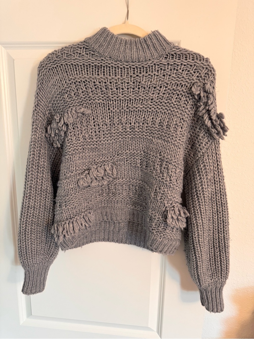 Universal Thread Gray Chunky Knit Turtleneck Sweater with Pom Details